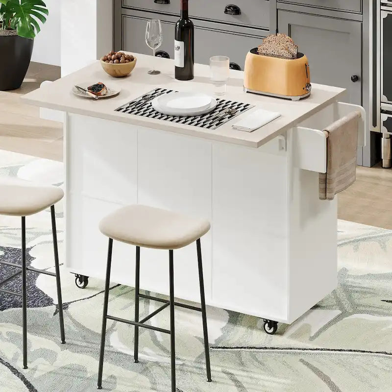 Îlot de cuisine avec meuble de rangement pour poubelle (tabouret non inclus)
