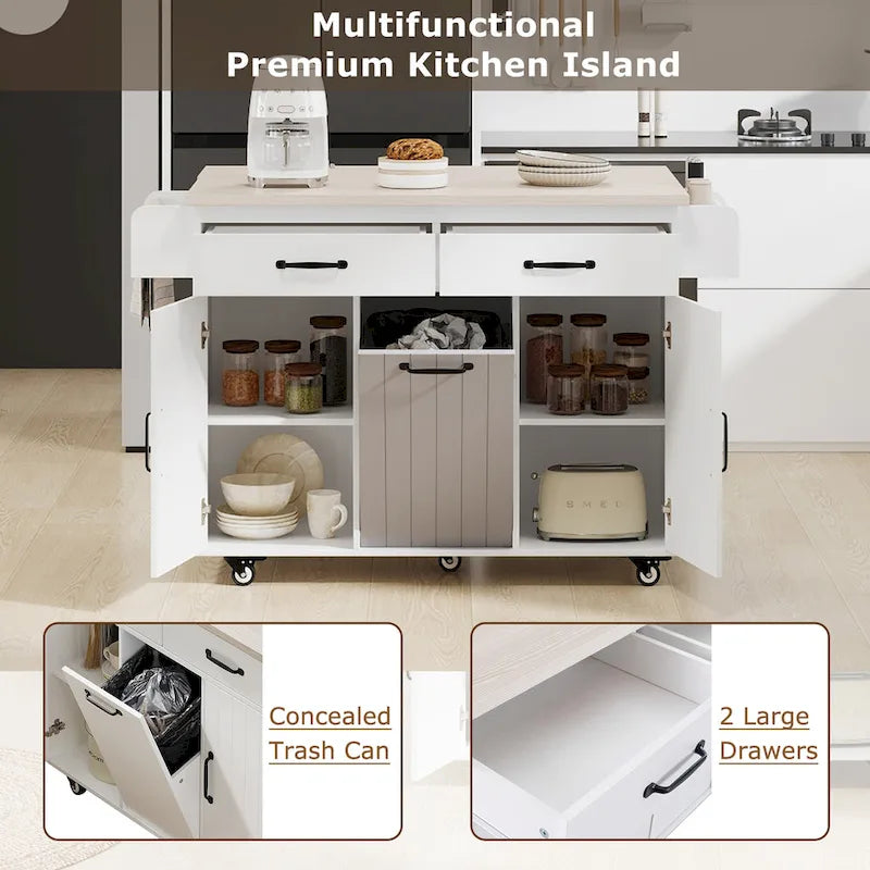 Îlot de cuisine avec meuble de rangement pour poubelle (tabouret non inclus)