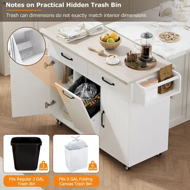 Îlot de cuisine avec meuble de rangement pour poubelle (tabouret non inclus)