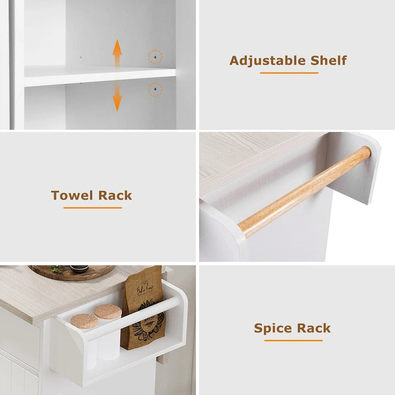 Îlot de cuisine avec meuble de rangement pour poubelle (tabouret non inclus)