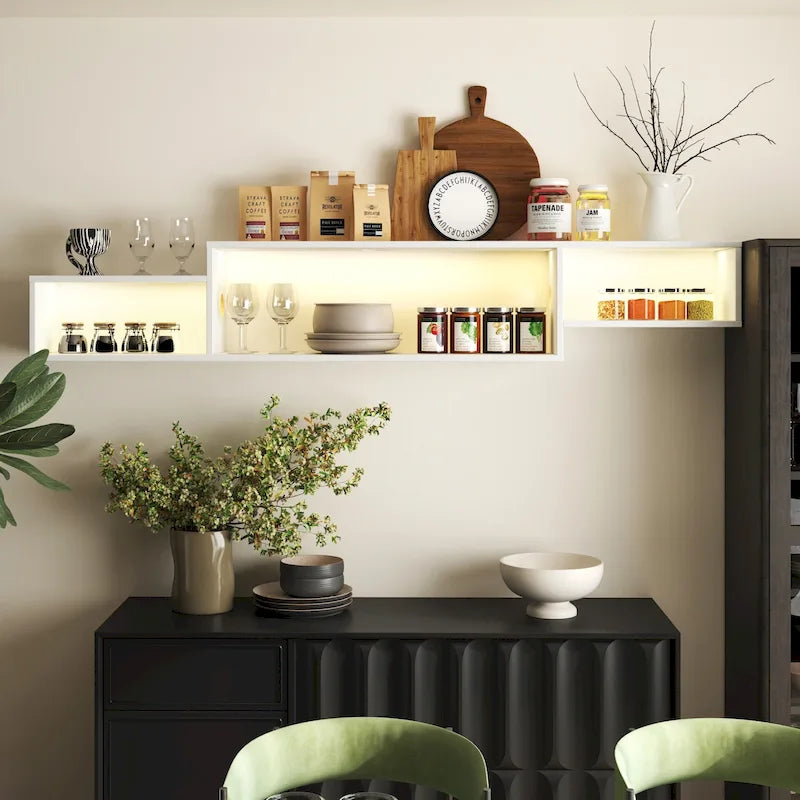 Meuble TV flottant moderne avec 3 étagères et LED 20 couleurs pour home cinéma et bureau muraux