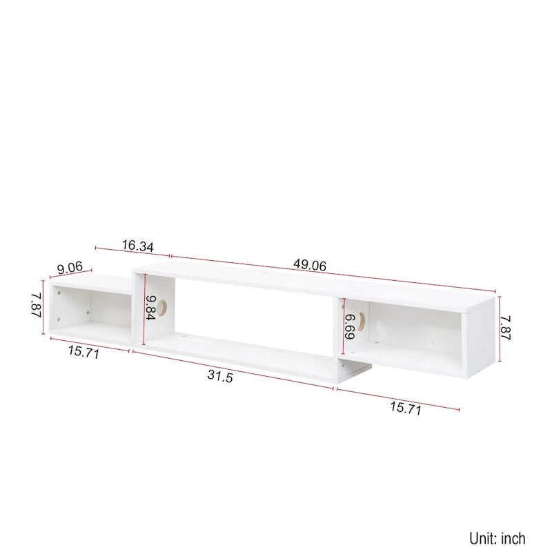 Meuble TV flottant moderne avec 3 étagères et LED 20 couleurs pour home cinéma et bureau muraux