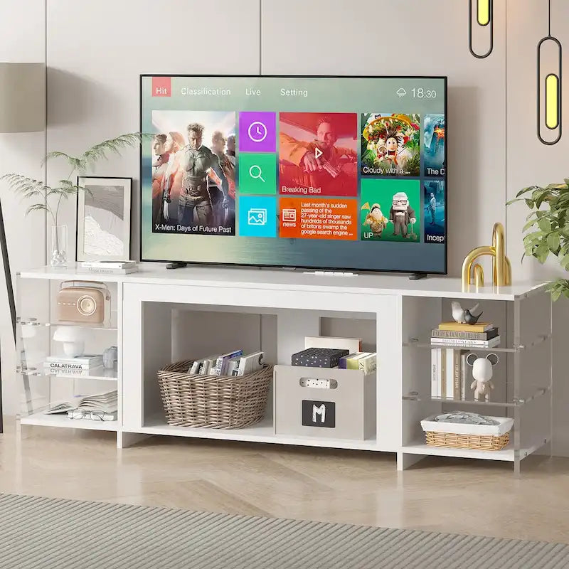 Meuble TV rustique VECELO 70 avec ou sans foyer chauffant (2 options), table de centre de divertissement média avec étagères de rangement