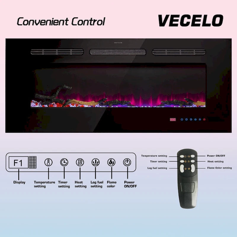 Meuble TV rustique VECELO 70 avec ou sans foyer chauffant (2 options), table de centre de divertissement média avec étagères de rangement