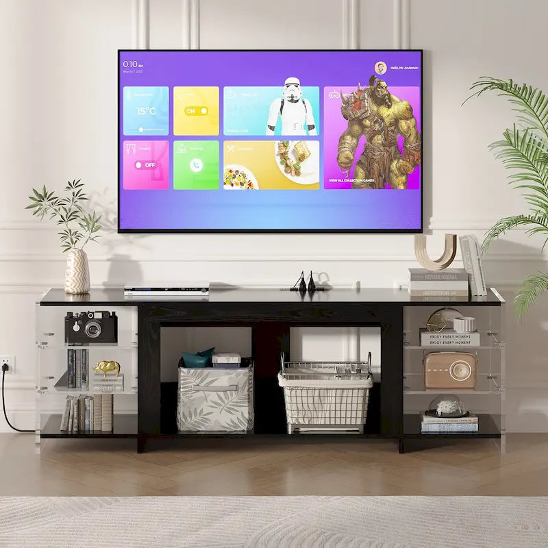 Meuble TV rustique VECELO 70 avec ou sans foyer chauffant (2 options), table de centre de divertissement média avec étagères de rangement