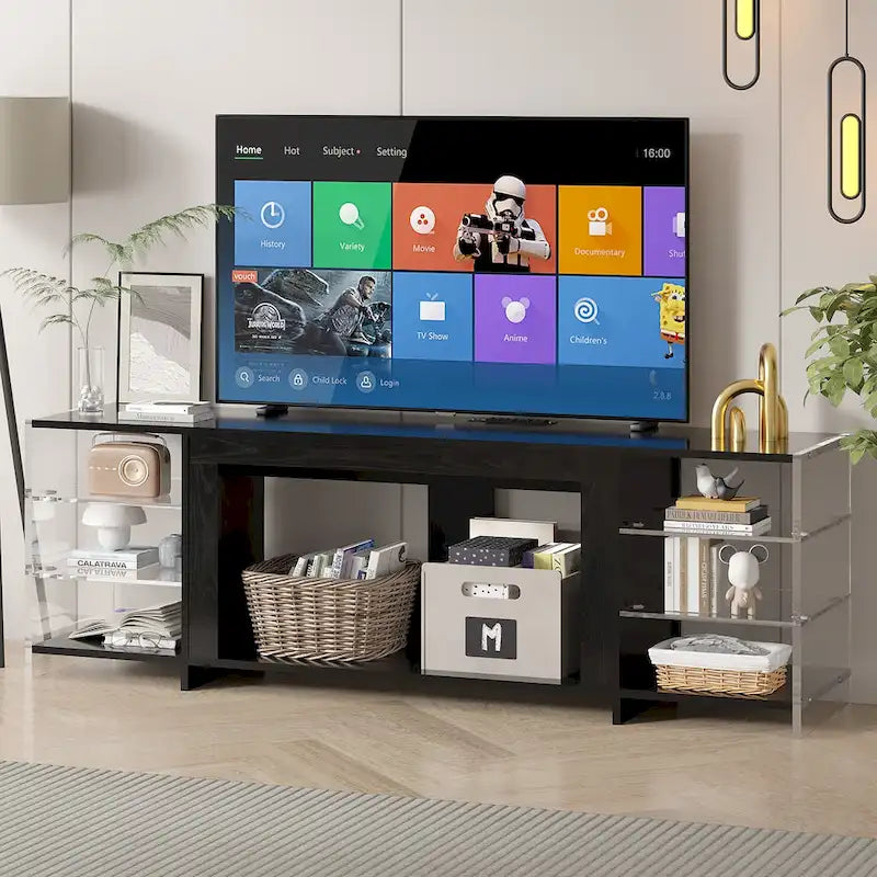 Meuble TV rustique VECELO 70 avec ou sans foyer chauffant (2 options), table de centre de divertissement média avec étagères de rangement