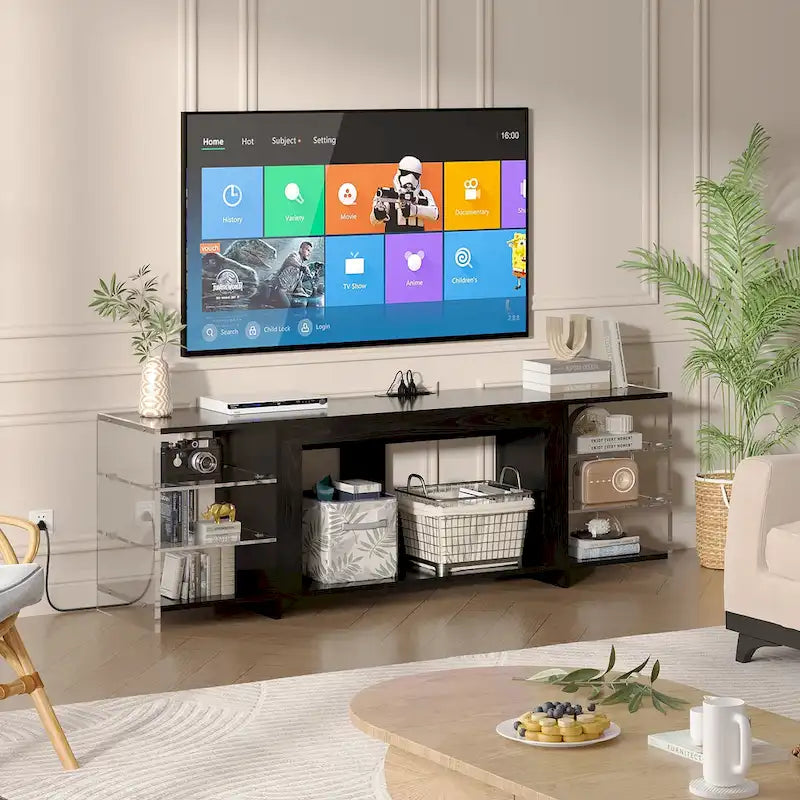 Meuble TV rustique VECELO 70 avec ou sans foyer chauffant (2 options), table de centre de divertissement média avec étagères de rangement