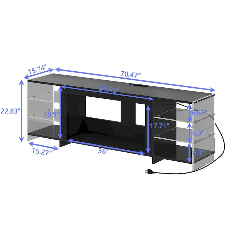 Meuble TV rustique VECELO 70 avec ou sans foyer chauffant (2 options), table de centre de divertissement média avec étagères de rangement