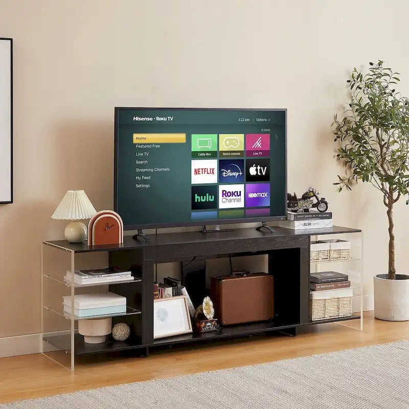 Meuble TV rustique VECELO 70 avec ou sans foyer chauffant (2 options), table de centre de divertissement média avec étagères de rangement