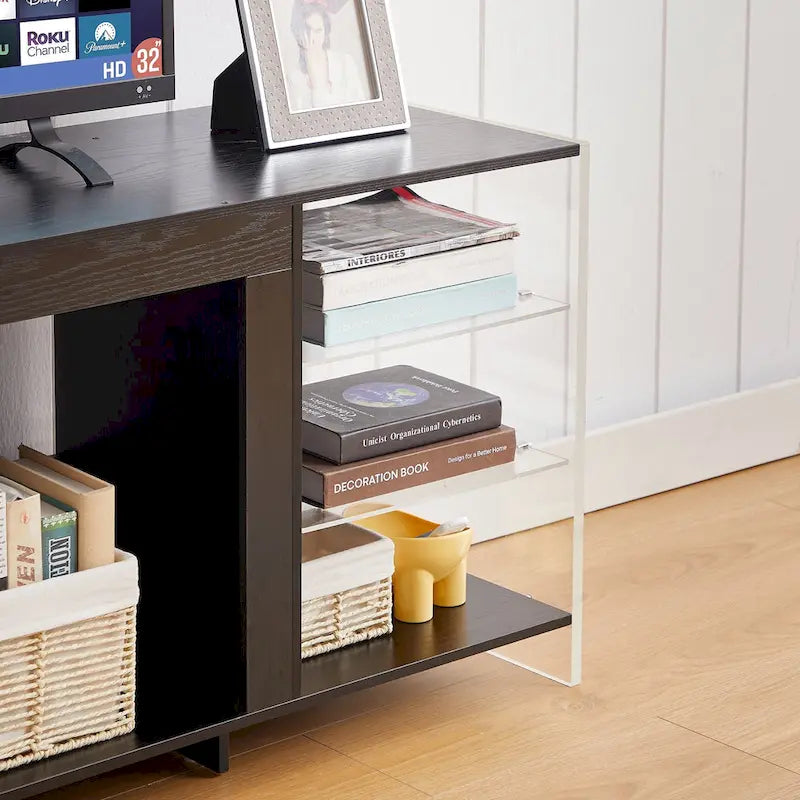 Meuble TV rustique VECELO 70 avec ou sans foyer chauffant (2 options), table de centre de divertissement média avec étagères de rangement