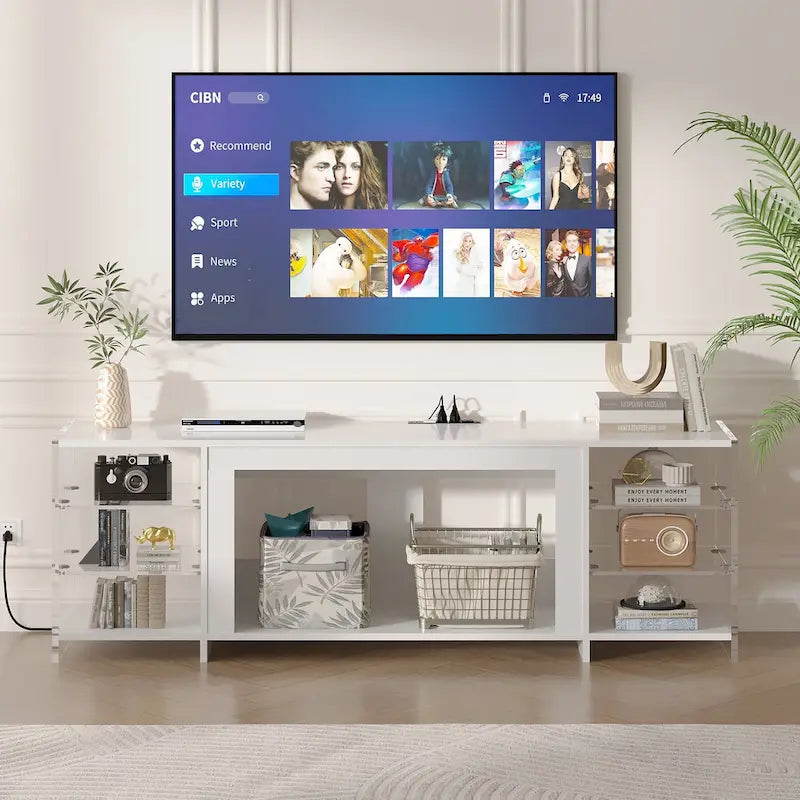 Meuble TV rustique VECELO 70 avec ou sans foyer chauffant (2 options), table de centre de divertissement média avec étagères de rangement