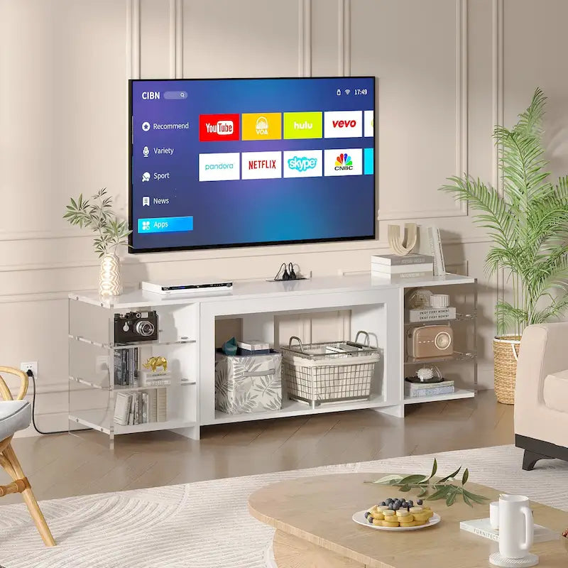 Meuble TV rustique VECELO 70 avec ou sans foyer chauffant (2 options), table de centre de divertissement média avec étagères de rangement