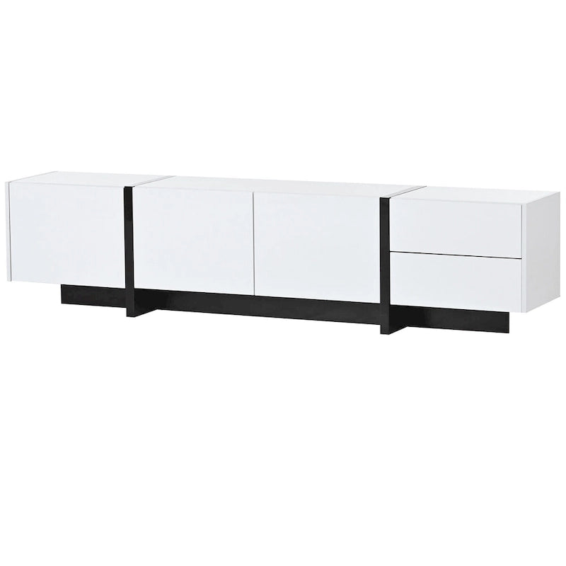 Meuble TV blanc de 74 po avec fini lustré et rangement, pour téléviseurs jusqu'à 80 po