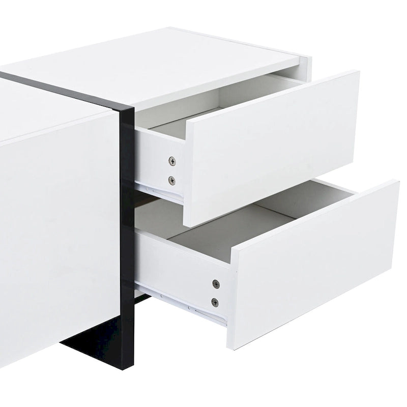 Meuble TV blanc de 74 po avec fini lustré et rangement, pour téléviseurs jusqu'à 80 po