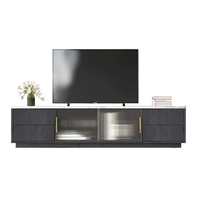 Meuble TV de 160 cm avec 4 tiroirs et grand meuble de rangement pour TV jusqu'à 70 pouces