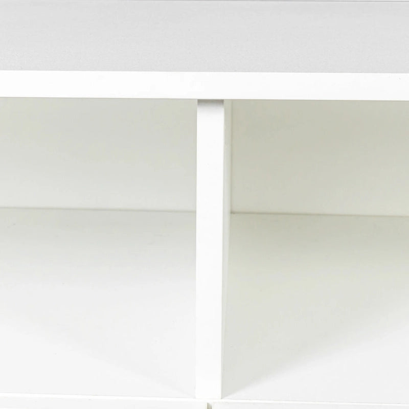 Meuble TV blanc 70 po avec rangement ouvert et tiroirs pour salon