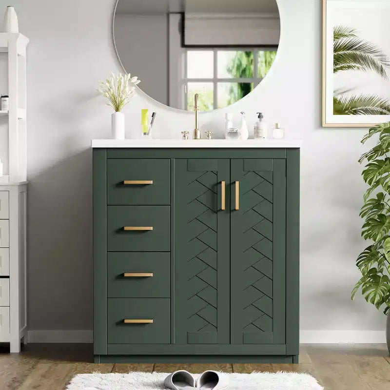 Meuble-lavabo simple de 30 po avec armoire et 3 tiroirs – Noir / Bleu / Vert / Indigo / Blanc