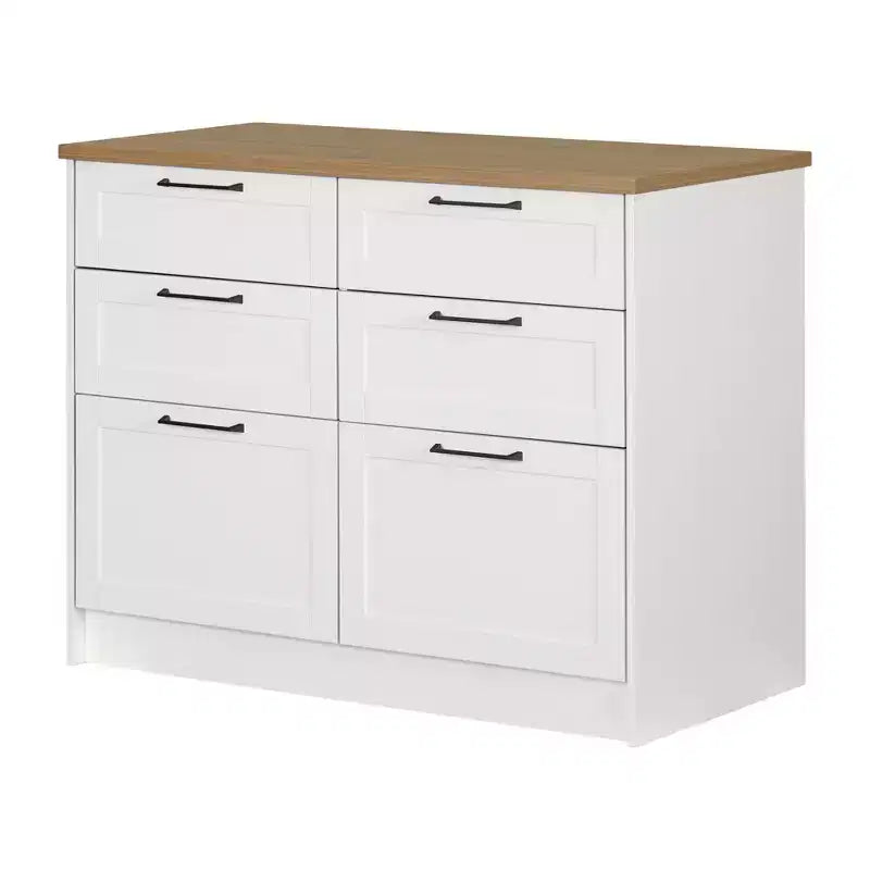 South Shore Toscano 6 Drawer Kitchen Island White/Maple Nutmeg