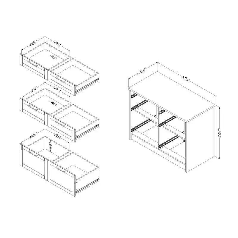 Îlot de cuisine 6 tiroirs – Style Ferme, Blanc et Érable Muscade, 120 cm L