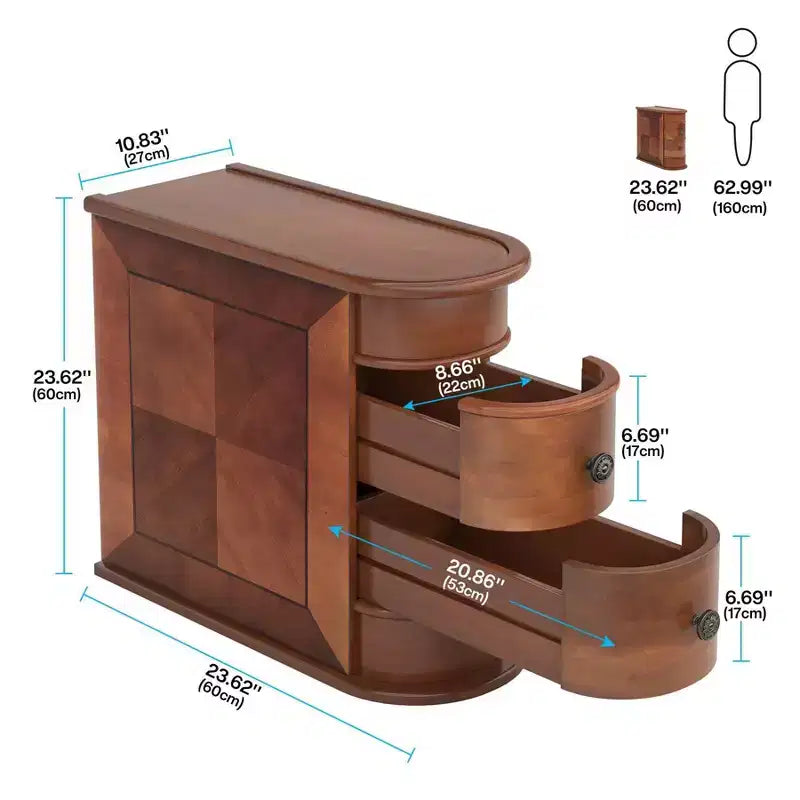 Table d'appoint étroite en bois massif à 2 tiroirs – Noyer, 23,6" L, 68 kg, Aucun assemblage requis