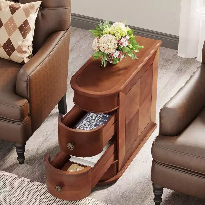 Table d'appoint étroite en bois massif à 2 tiroirs – Noyer, 23,6" L, 68 kg, Aucun assemblage requis