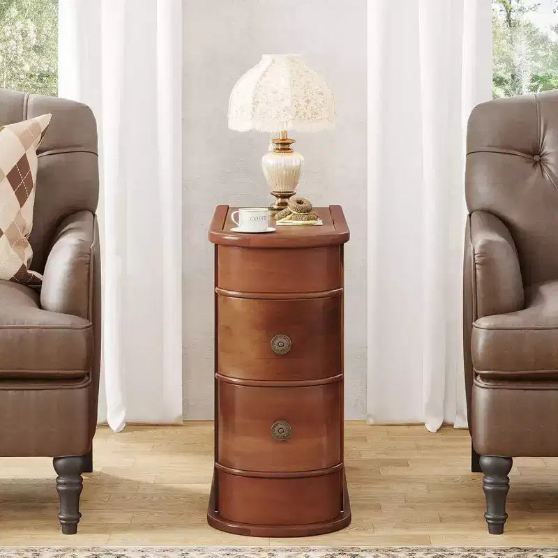 Table d'appoint étroite en bois massif à 2 tiroirs – Noyer, 23,6" L, 68 kg, Aucun assemblage requis