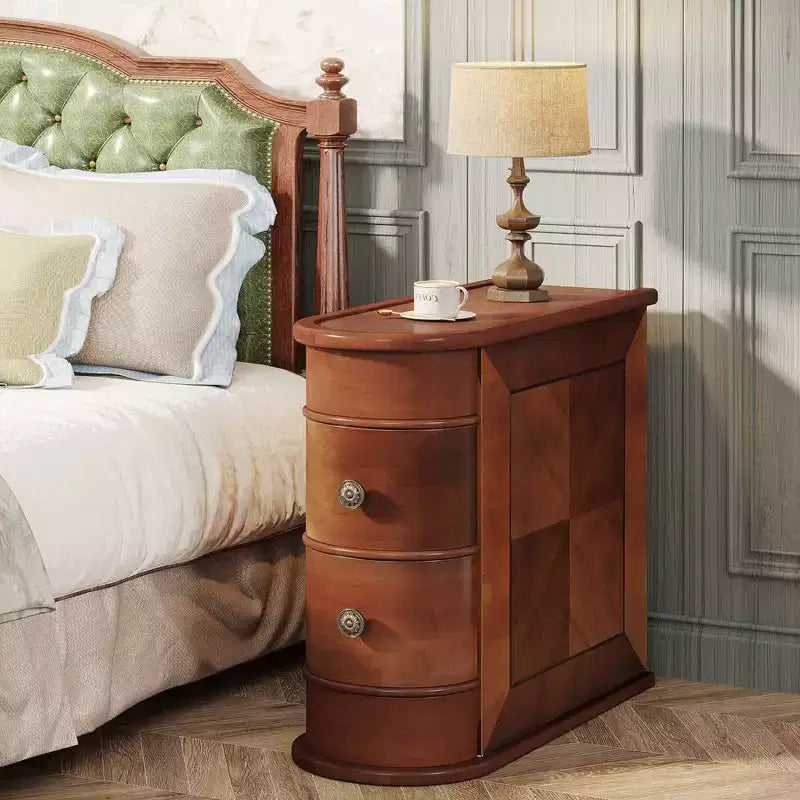 Table d'appoint étroite en bois massif à 2 tiroirs – Noyer, 23,6" L, 68 kg, Aucun assemblage requis