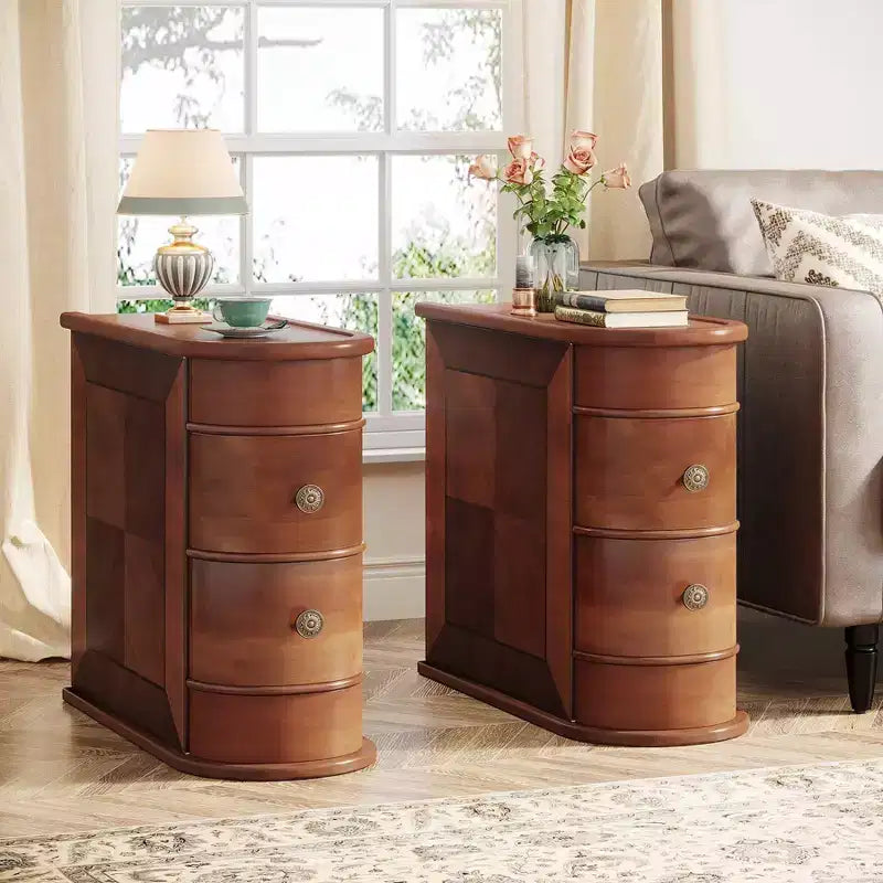 Table d'appoint étroite en bois massif à 2 tiroirs – Noyer, 23,6" L, 68 kg, Aucun assemblage requis