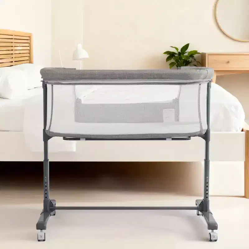 Berceau bébé avec roues – Beige / Gris / Rose, cododo, pour 1 bébé