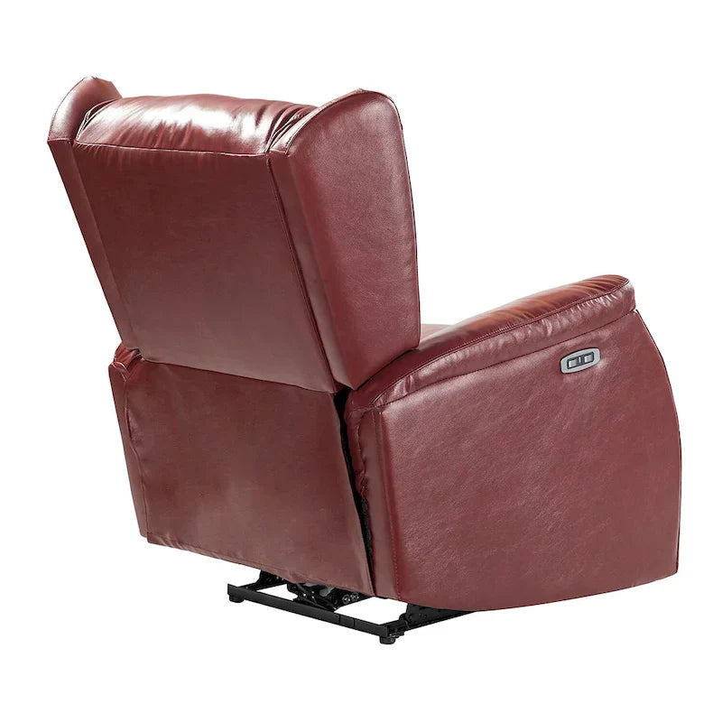 Fauteuil inclinable électrique en cuir véritable avec port USB – Dossier à oreilles et clous décoratifs, ensemble de 2