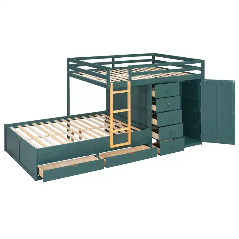 Lit superposé double sur double avec armoire de rangement et tiroirs, lit superposé double en bois peu encombrant avec garde-corps pour appartement, chambre à coucher