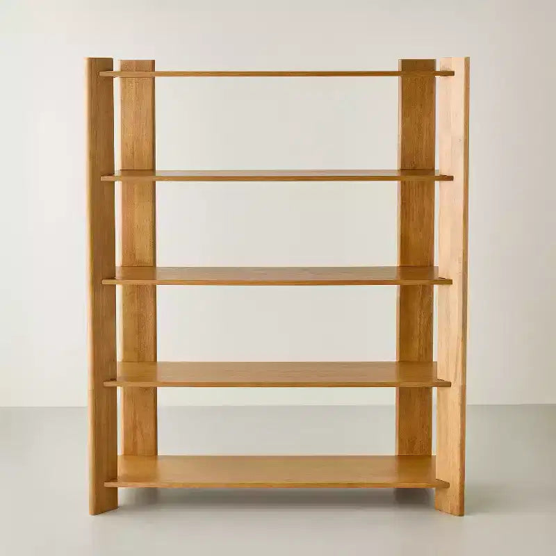 Bibliothèque en bois naturel – 5 étagères ouvertes, 173 cm H x 142 cm L, structure en hévéa
