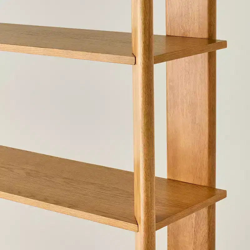 Bibliothèque en bois naturel – 5 étagères ouvertes, 173 cm H x 142 cm L, structure en hévéa