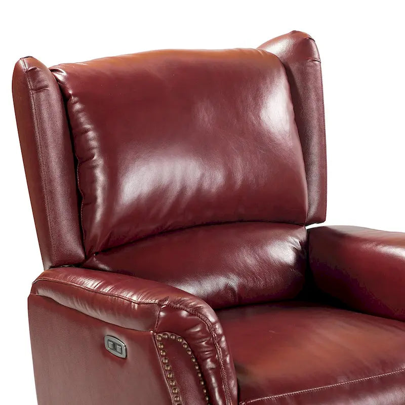Fauteuil inclinable électrique en cuir véritable avec port USB – Dossier à oreilles et clous décoratifs, ensemble de 2