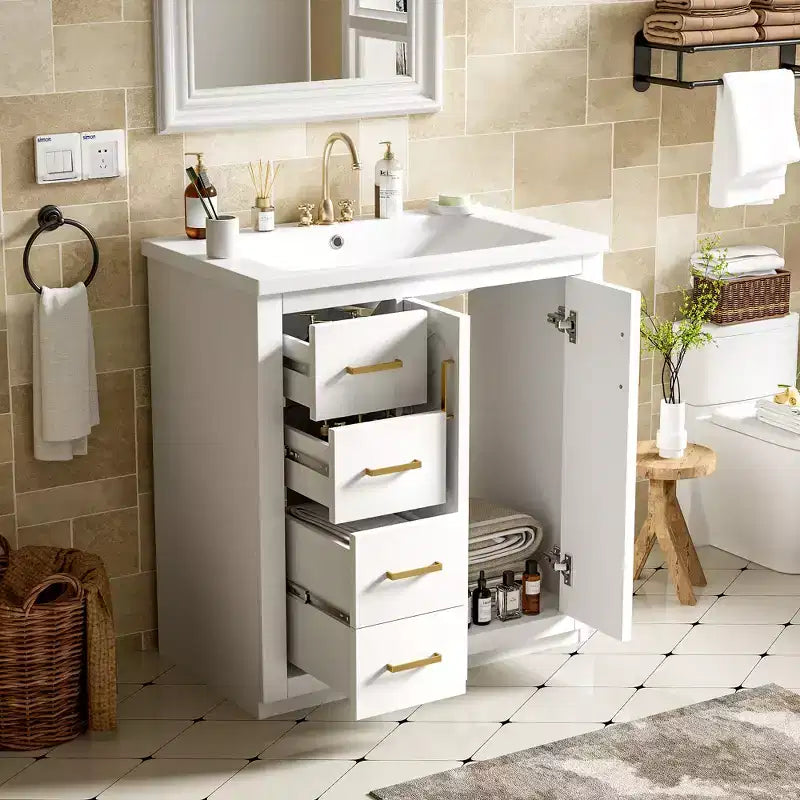 Meuble-lavabo simple de 30 po avec armoire et 3 tiroirs – Noir / Bleu / Vert / Indigo / Blanc