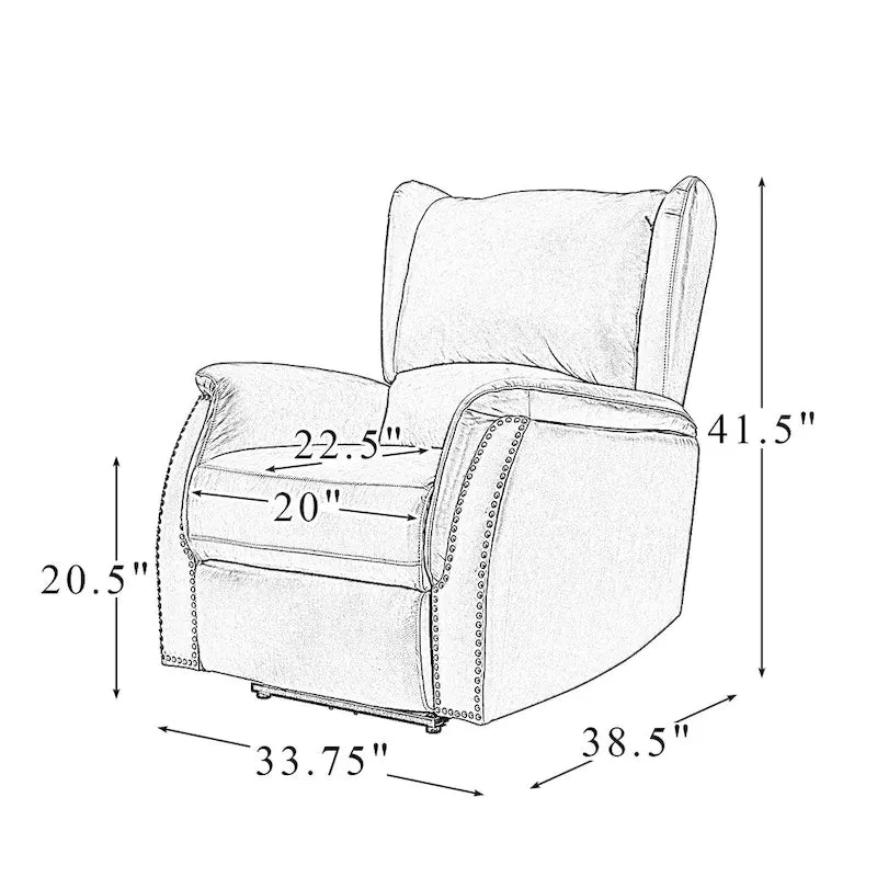 Fauteuil inclinable électrique en cuir véritable avec port USB – Dossier à oreilles et clous décoratifs, ensemble de 2