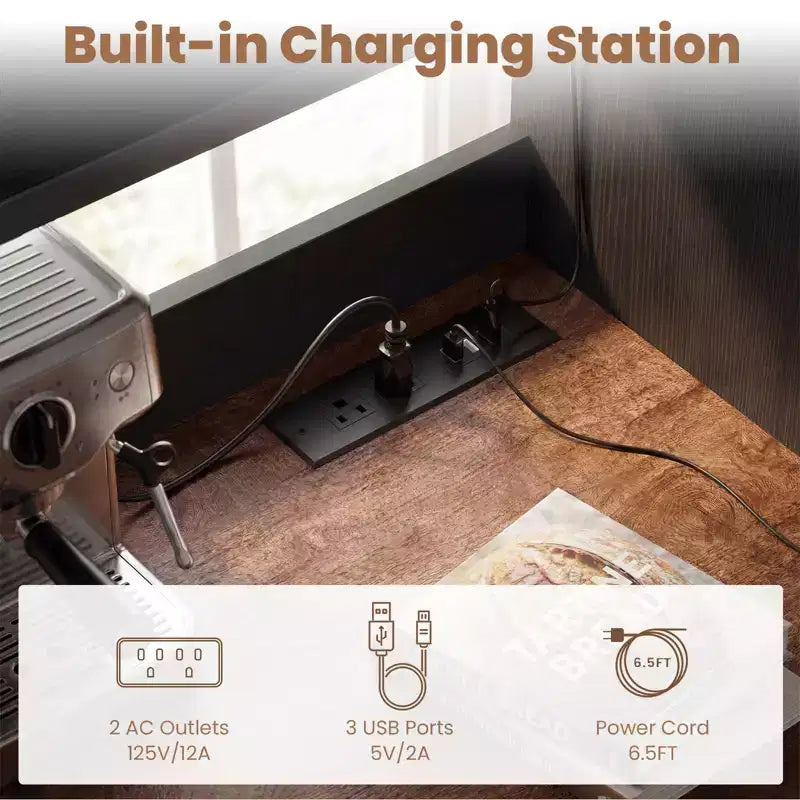 Meuble de cuisine Besiost avec espace mini-réfrigérateur, meuble de bar à café avec étagère de rangement