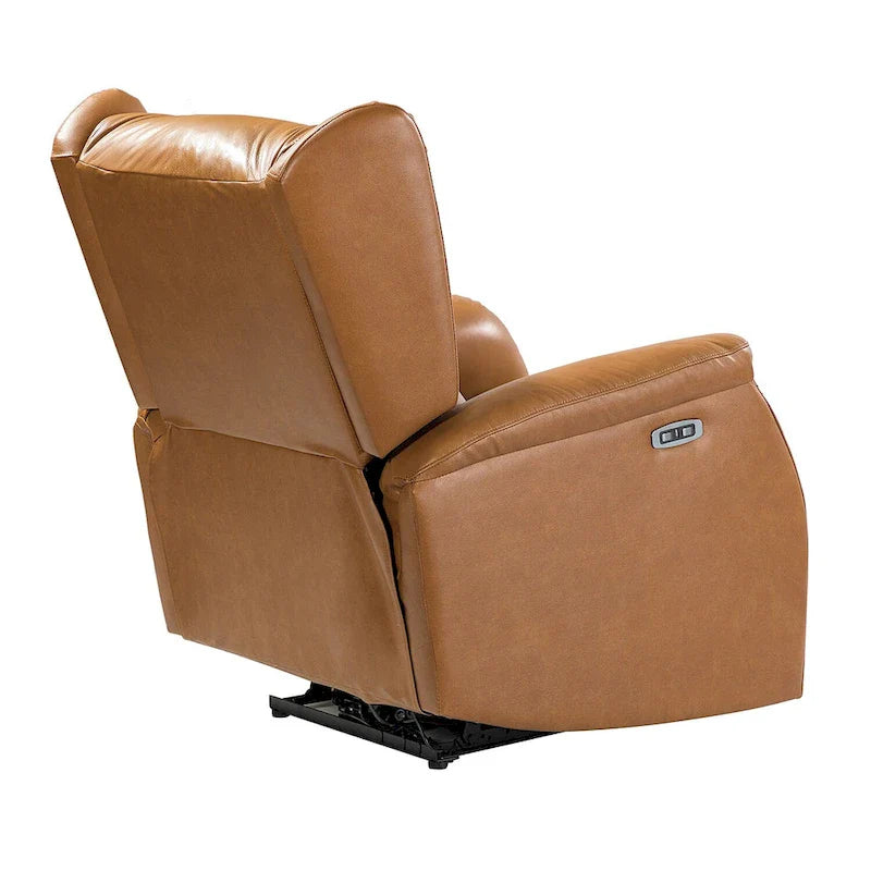 Fauteuil inclinable électrique en cuir véritable avec port USB – Dossier à oreilles et clous décoratifs, ensemble de 2