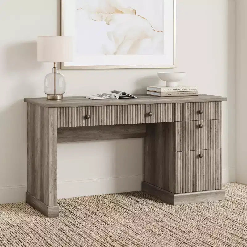 Meuble de rangement de bureau cannelé, bureau de direction moderne de 54 po avec station de recharge, bureau d'ordinateur en bois avec tiroirs classeurs pour bureau d'étude