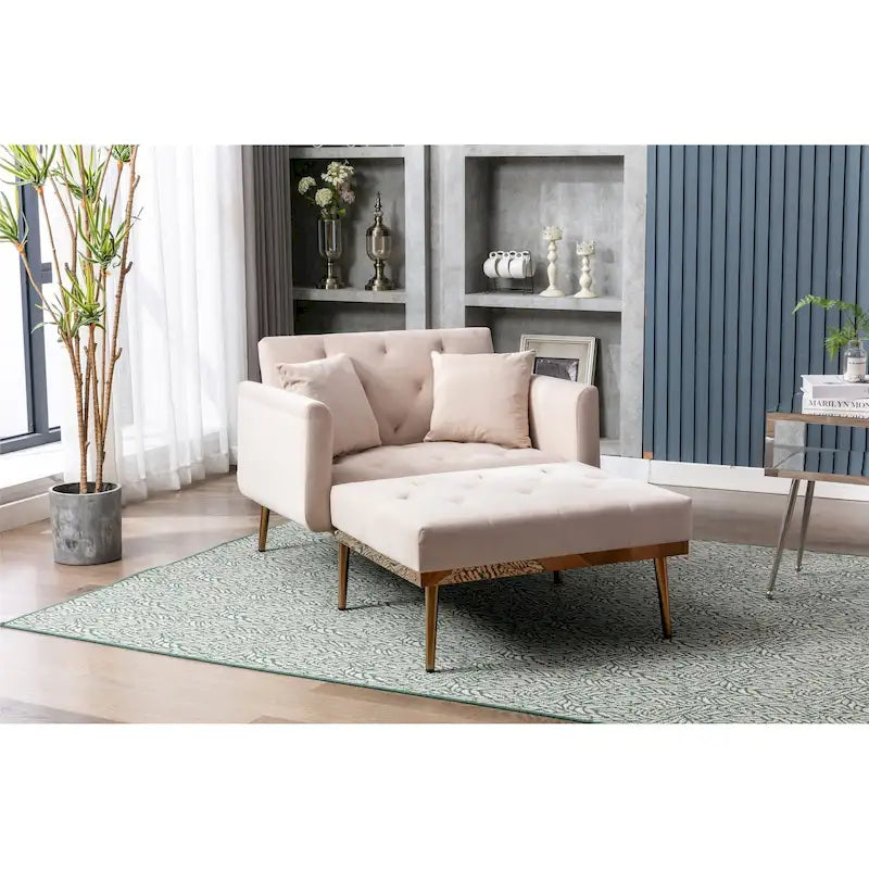 Canapé-lit de salon capitonné en velours avec pieds couleur or rose