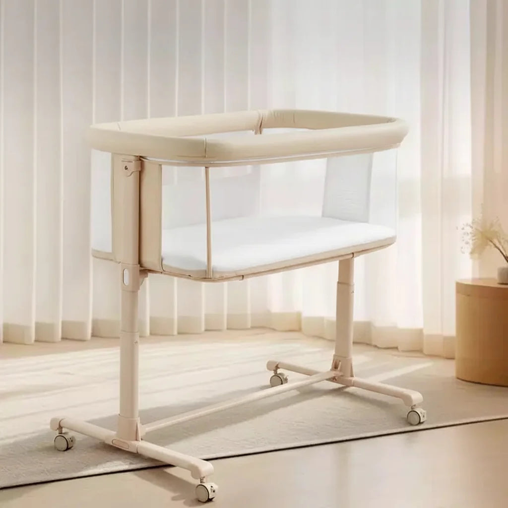 Berceau bébé avec roues – Beige / Gris / Rose, cododo, pour 1 bébé