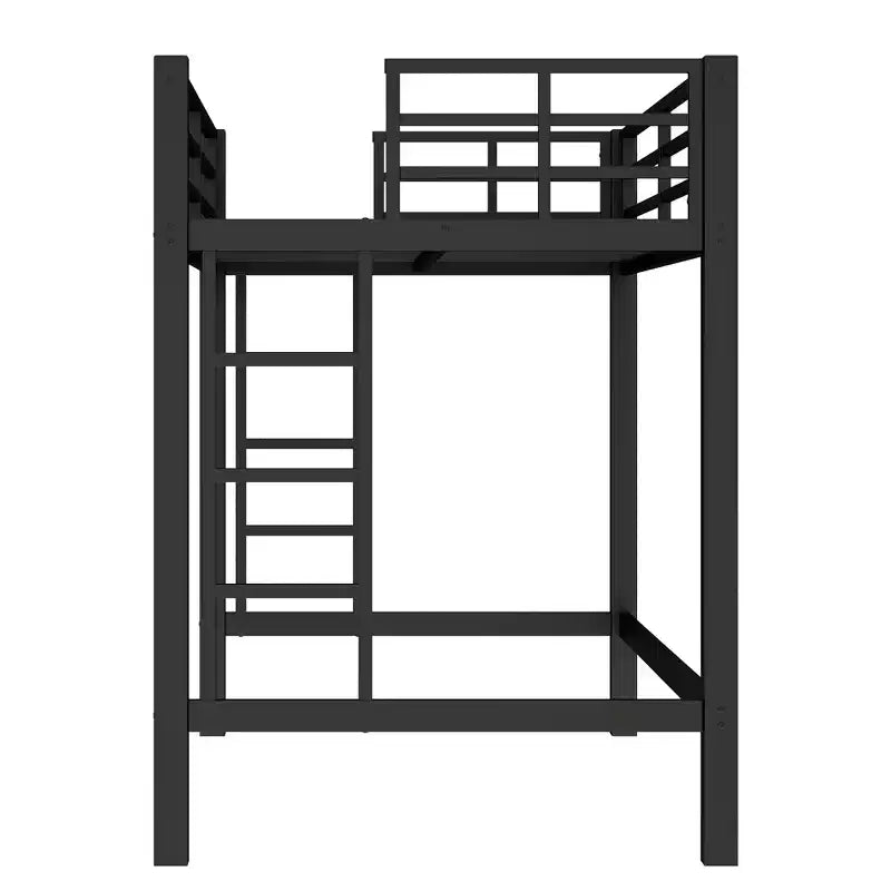 Lit mezzanine en métal, cadre de lit mezzanine peu encombrant avec deux échelles et garde-corps, noir - ModernLuxe
