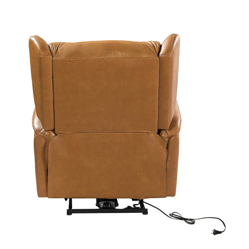 Fauteuil inclinable électrique en cuir véritable avec port USB – Dossier à oreilles et clous décoratifs, ensemble de 2