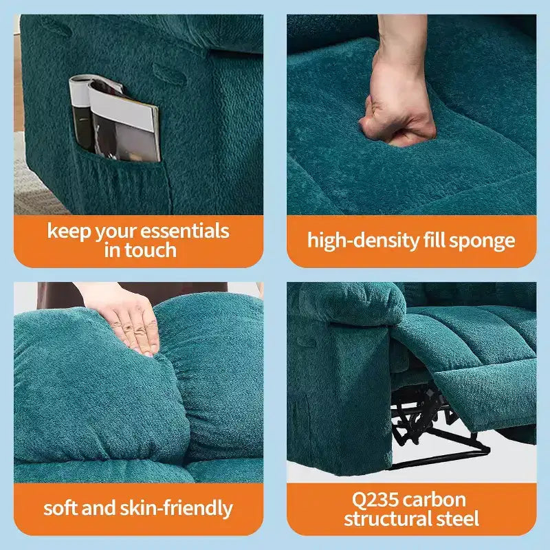 Fauteuil inclinable manuel, fauteuil inclinable ergonomique en tissu respirant avec poches latérales, canapé individuel, adapté au salon et à la chambre à coucher