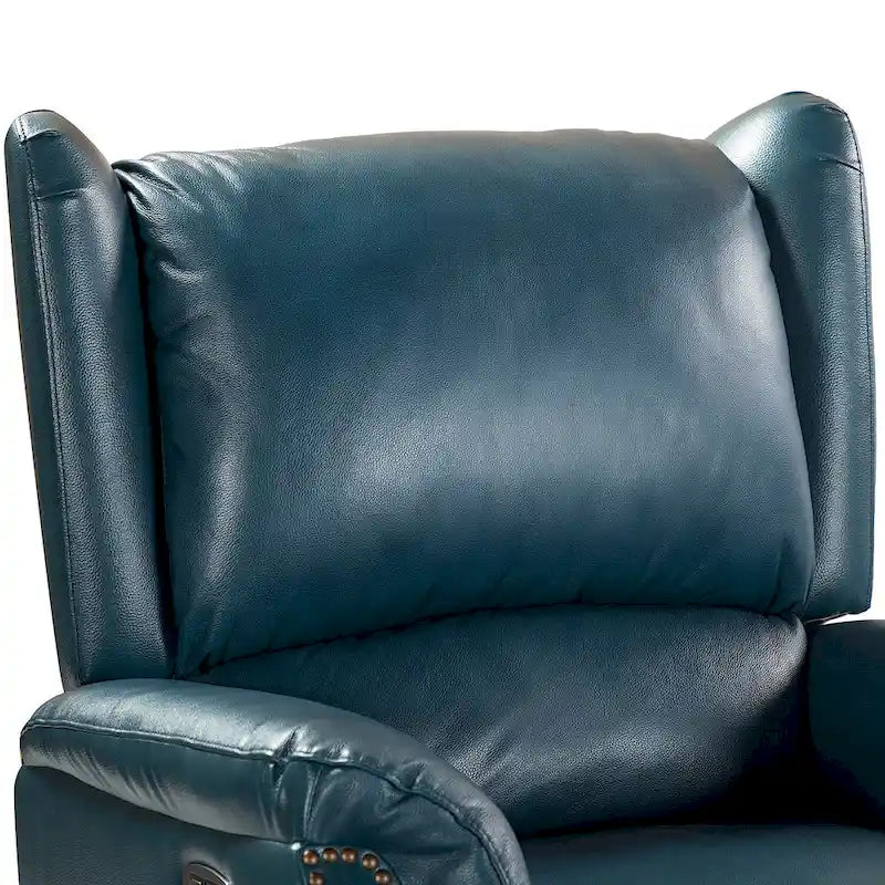 Fauteuil inclinable électrique en cuir véritable avec port USB – Dossier à oreilles et clous décoratifs, ensemble de 2