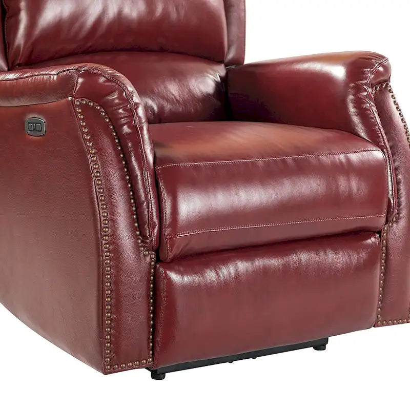Fauteuil inclinable électrique en cuir véritable avec port USB – Dossier à oreilles et clous décoratifs, ensemble de 2