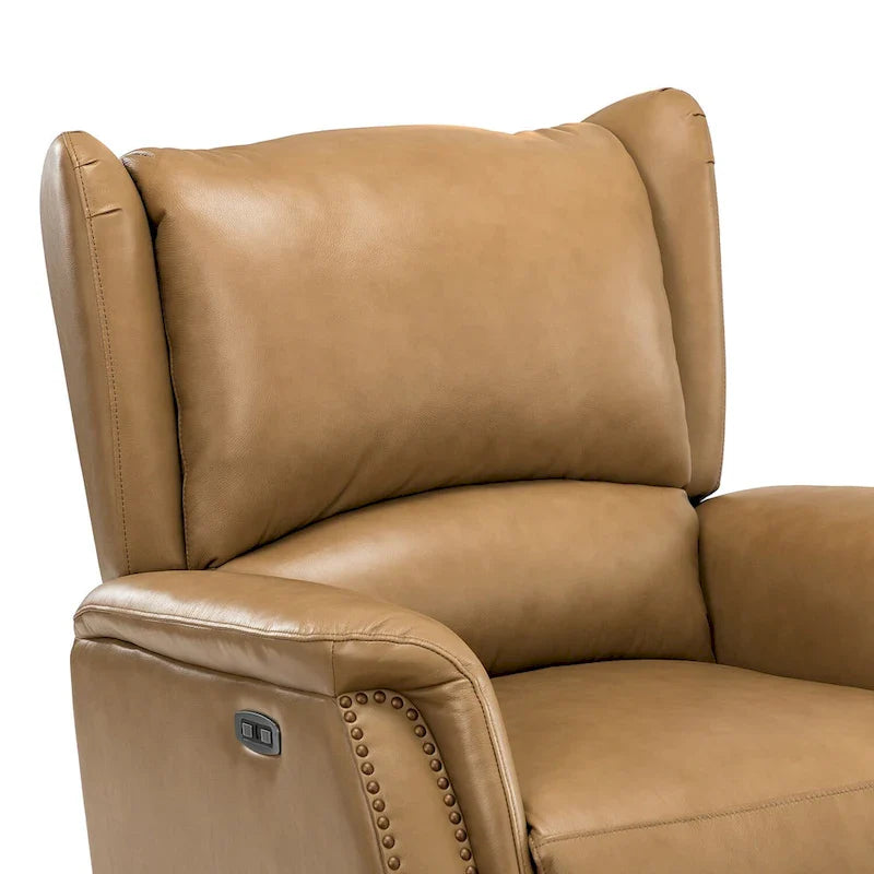 Fauteuil inclinable électrique en cuir véritable avec port USB – Dossier à oreilles et clous décoratifs, ensemble de 2