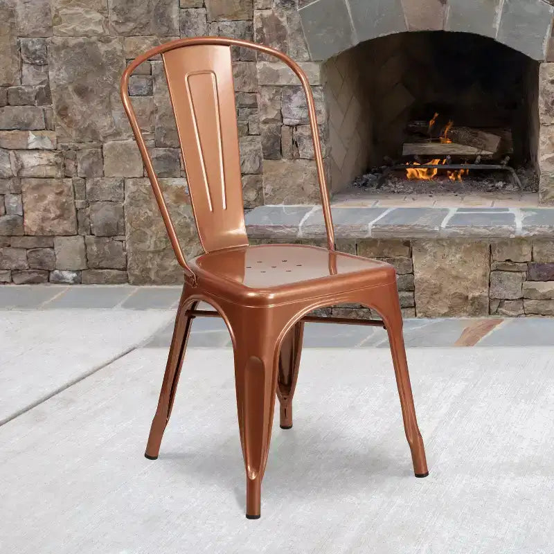Chaise empilable Flash Furniture de qualité commerciale en métal pour l'intérieur et l'extérieur