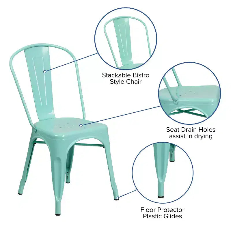Chaise empilable Flash Furniture de qualité commerciale en métal pour l'intérieur et l'extérieur