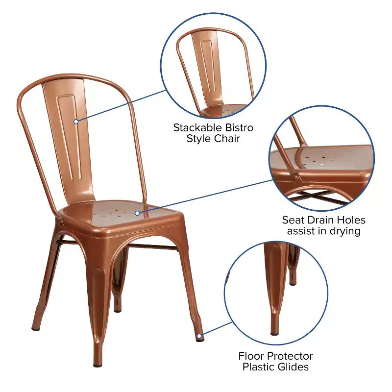 Chaise empilable Flash Furniture de qualité commerciale en métal pour l'intérieur et l'extérieur